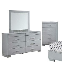 Benjara Twin Contemporary 5 Piece Glossy Wooden Bedroom Set, Gray