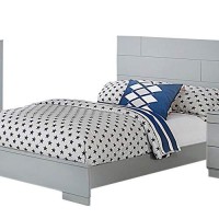 Benjara Twin Contemporary 5 Piece Glossy Wooden Bedroom Set, Gray