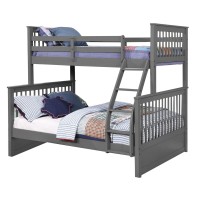 Benjara Wooden Twin Over Full Bunk Bed With Slatted Headboard And Footboard, Gray