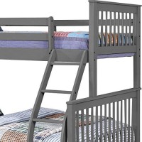 Benjara Wooden Twin Over Full Bunk Bed With Slatted Headboard And Footboard, Gray