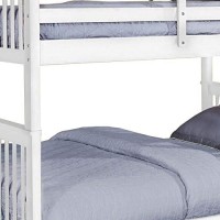 Benjara Full Wooden Bunk Bed With Slatted Details, White