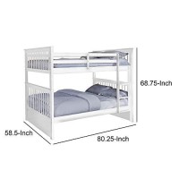 Benjara Full Wooden Bunk Bed With Slatted Details, White