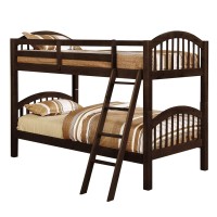 Benjara Wooden Twin Bunk Bed With Slatted Arched Headboard, Brown