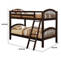 Benjara Wooden Twin Bunk Bed With Slatted Arched Headboard, Brown