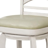 Benjara Wooden And Leatherette Bar Height Stool, White And Beige