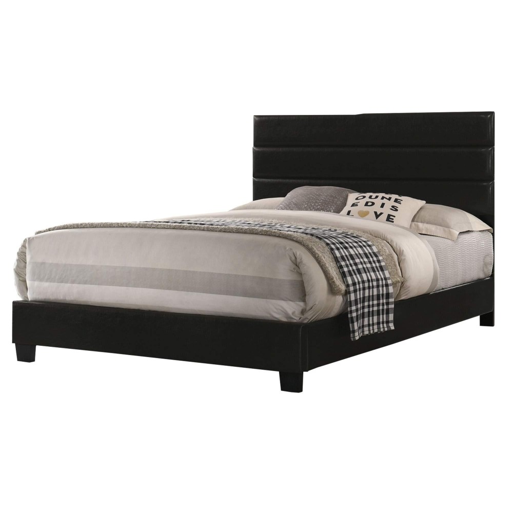 Benjara Leatherette Upholstered Full Bed With Panel Headboard, Black