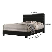 Benjara Leatherette Upholstered Full Bed With Panel Headboard, Black