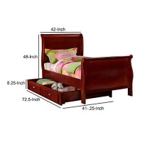 Benjara Size Wooden Sleigh Bed With Twin Trundle, Brown