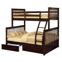 Benjara Mission Style Wooden Twin Over Full Bunk Bed With 2 Drawers, Brown