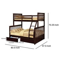 Benjara Mission Style Wooden Twin Over Full Bunk Bed With 2 Drawers, Brown