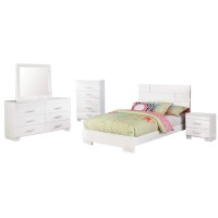 Benjara Contemporary 5 Piece Glossy Wooden Full Bedroom Set, White