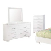 Benjara Contemporary 5 Piece Glossy Wooden Full Bedroom Set, White