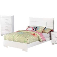 Benjara Contemporary 5 Piece Glossy Wooden Full Bedroom Set, White