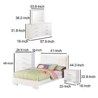 Benjara Contemporary 5 Piece Glossy Wooden Full Bedroom Set, White