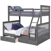 Benjara Mission Style Wooden Twin Over Full Bunk Bed With 2 Drawers, Gray