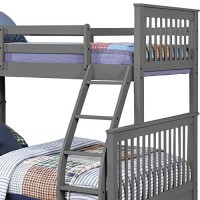 Benjara Mission Style Wooden Twin Over Full Bunk Bed With 2 Drawers, Gray