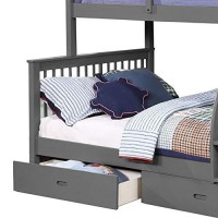 Benjara Mission Style Wooden Twin Over Full Bunk Bed With 2 Drawers, Gray