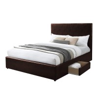 Benjara Platform Style Faux Leather Queen Size Bed With 2 Drawers, Brown