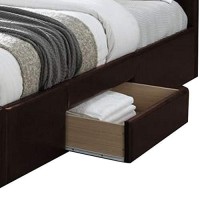 Benjara Platform Style Faux Leather Queen Size Bed With 2 Drawers, Brown