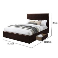 Benjara Platform Style Faux Leather Queen Size Bed With 2 Drawers, Brown