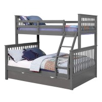 Benjara Mission Style Wooden Twin Over Full Bunk Bed With Attached Trundle, Gray