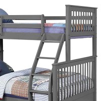 Benjara Mission Style Wooden Twin Over Full Bunk Bed With Attached Trundle, Gray