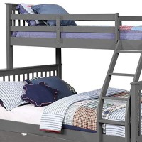 Benjara Mission Style Wooden Twin Over Full Bunk Bed With Attached Trundle, Gray