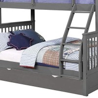 Benjara Mission Style Wooden Twin Over Full Bunk Bed With Attached Trundle, Gray