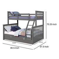 Benjara Mission Style Wooden Twin Over Full Bunk Bed With Attached Trundle, Gray