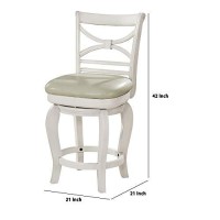 Benjara Wooden Swivel Counter Height Stool, White And Beige