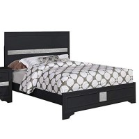 Benjara 4 Piece Wooden Full Bedroom Set, Black, Silver