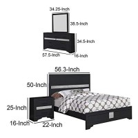 Benjara 4 Piece Wooden Full Bedroom Set, Black, Silver