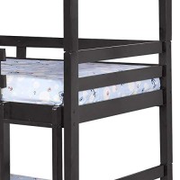 Benjara 3 Tier Design Wooden Twin Size Bunk Bed With Attached Guardrails, Gray