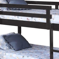 Benjara 3 Tier Design Wooden Twin Size Bunk Bed With Attached Guardrails, Gray