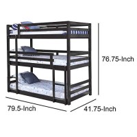 Benjara 3 Tier Design Wooden Twin Size Bunk Bed With Attached Guardrails, Gray