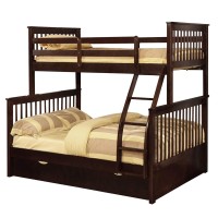 Benjara Mission Style Twin Over Full Bunk Bed With Attached Trundle, Brown