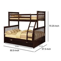 Benjara Mission Style Twin Over Full Bunk Bed With Attached Trundle, Brown