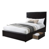 Benjara Platform Style Faux Leather Full Size Bed With 2 Drawers, Black