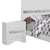 Benjara 5 Piece Wooden Queen Bedroom Set, White, Silver