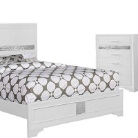 Benjara 5 Piece Wooden Queen Bedroom Set, White, Silver