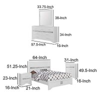 Benjara 5 Piece Wooden Queen Bedroom Set, White, Silver