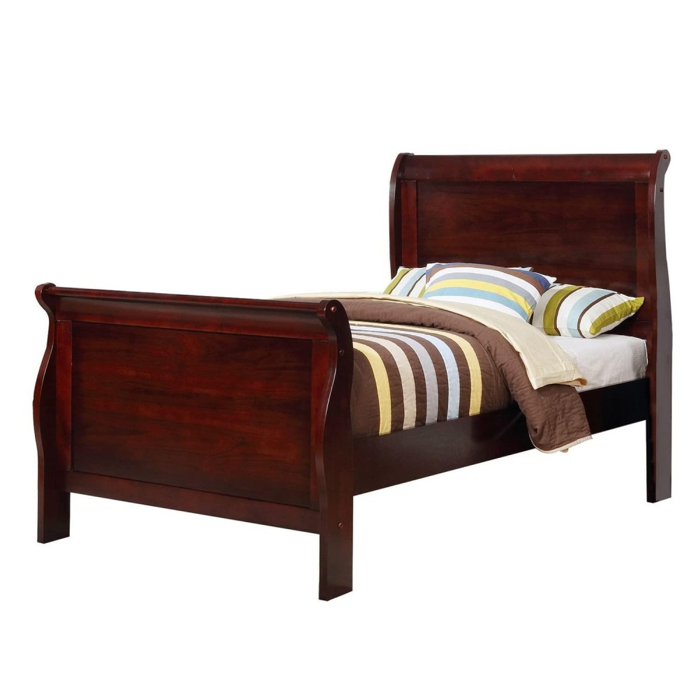 Benjara Twin Size Wooden Sleigh Bed With Panel Legs, Brown