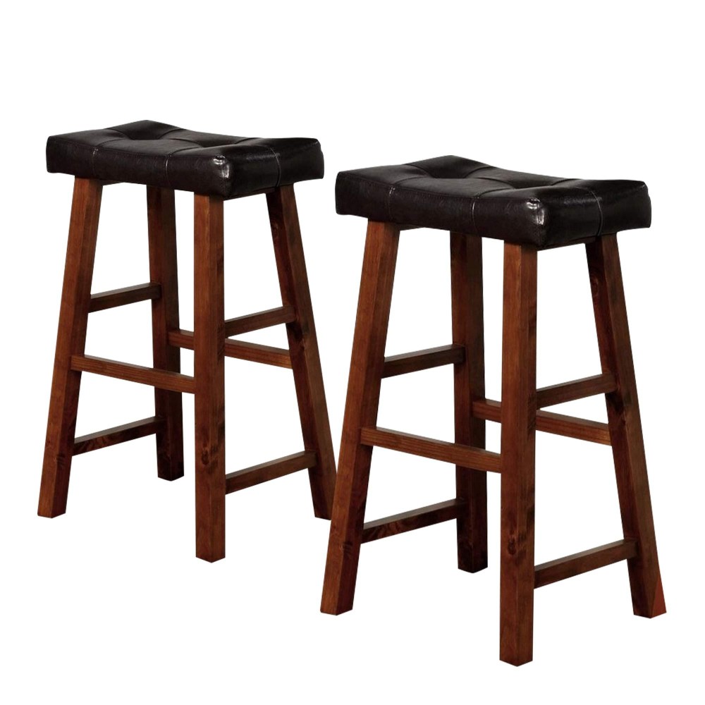 Benjara Leatherette Seat Bar Height Stool, Set Of 2, Brown