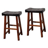 Benjara Leatherette Seat Bar Height Stool, Set Of 2, Brown