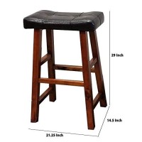 Benjara Leatherette Seat Bar Height Stool, Set Of 2, Brown