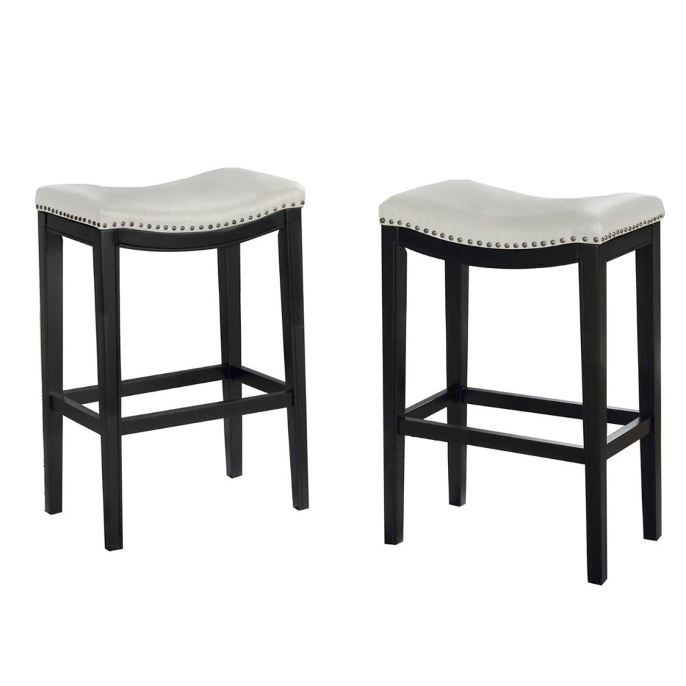 Benjara Wooden Bar Height Stool, Set Of 2, Black And White