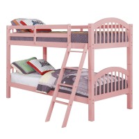 Benjara Bunk Arch Design Wooden Twin Bed With Slatted Headboard, Pink