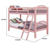 Benjara Bunk Arch Design Wooden Twin Bed With Slatted Headboard, Pink