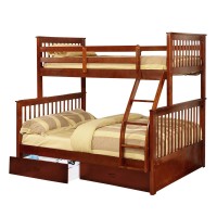 Benjara Mission Style Wooden Twin Over Full Bunk Bed With 2 Drawers, Brown