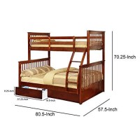 Benjara Mission Style Wooden Twin Over Full Bunk Bed With 2 Drawers, Brown